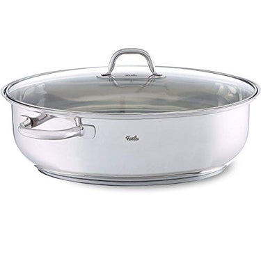 Fissler / Stainless steel roaster (8.8 - Ø cm) large oval casserole dish, with glass lid, oven and dishwasher safe - induction, silver on sale